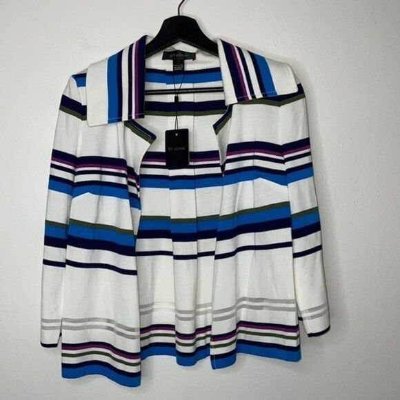 ST. JOHN Womens Size 2 Open Front Striped Blazer Jacket - Picture 4 of 8